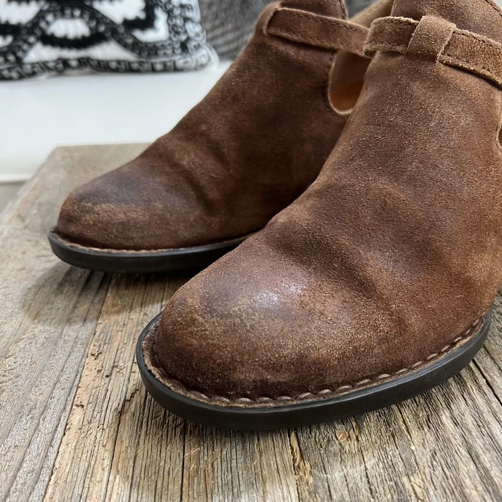Born Ankle Booties Mendocino 7.5 Brown Suede Leather Western Boho Distressed